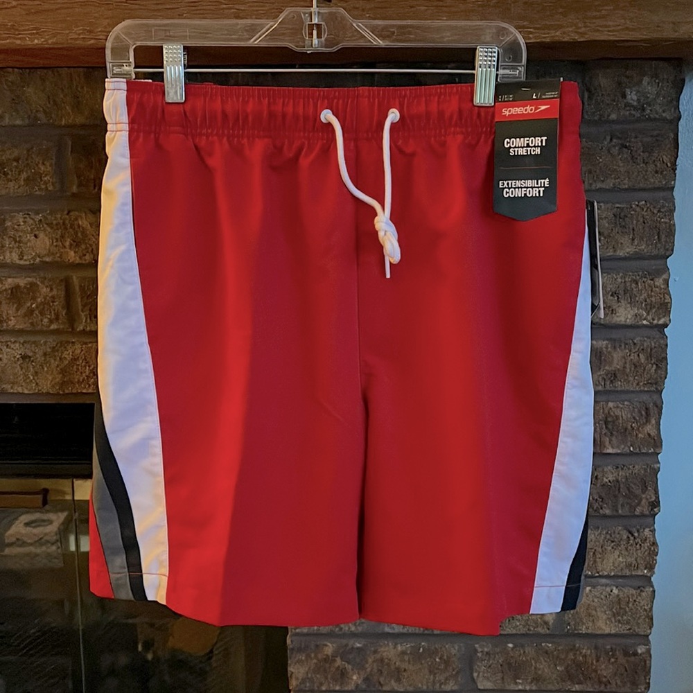 NWT Speedo red striped awim shorts